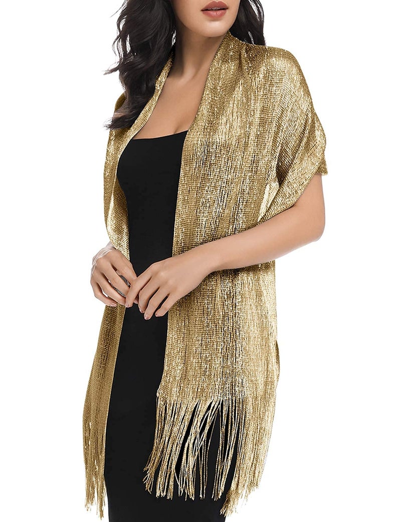 BANETTETA Gold Shawl for Women Dressy Shawls and Wraps for Evening Dresses with Buckle for Evening Party Dresses Wedding Party Dress (Gold) - Image 3